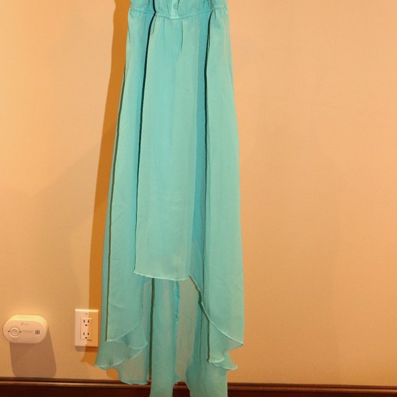 Teal Hi-Low Dress with Lace Detail - Picture 2 of 2